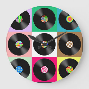 RELOJ REDONDO GRANDE VINYL REGISTROS RETRO BOLSA