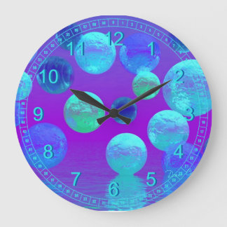 Reloj Redondo Grande Violet Mist - Abstract Cyan and Purple Light