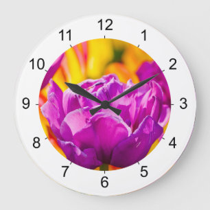 Reloj Redondo Grande Violeta encantadora de tulipanes