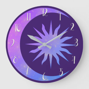 Reloj Redondo Grande Violeta Índigo Púrpura Luna y Sol Zen