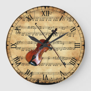 Reloj Redondo Grande Violin ~ Fondo musical de hoja cosmética ~ Único
