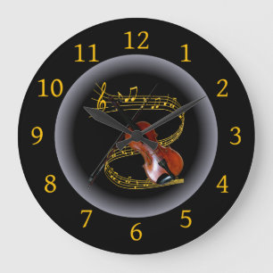 Reloj Redondo Grande Violin ~ G clef ~ Musical Swirl ~ Spotlight ~* ~ ~