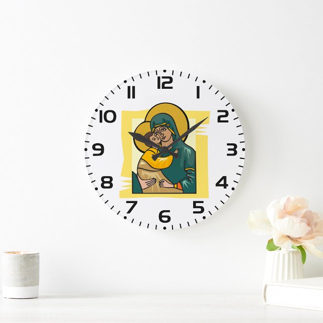 Reloj Redondo Grande Virgen bizantina moderna María y religión infantil (Subido por el creador)