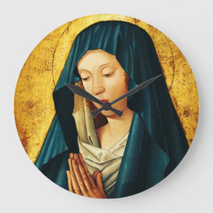 Reloj Redondo Grande Virgen María Hodegetria Arte de Icono Católico Biz