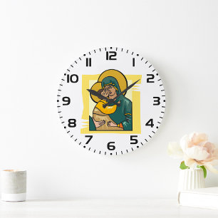 Reloj Redondo Grande Virgen María y Niño religiosos bizantinos modernos