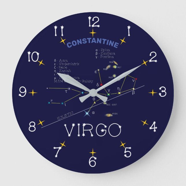 Reloj Redondo Grande Virgo de Constelación Zodiac (Anverso)