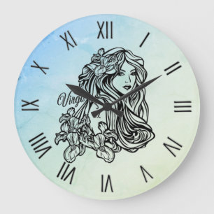 Reloj Redondo Grande Virgo Zodíaco Brumoso en Números Romanos