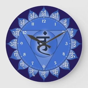 Reloj Redondo Grande Vishuddha Chakra Pétalos azules y vocales de sánsc