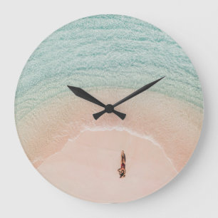 Reloj Redondo Grande Vista de drones, vacaciones en playa rosada.