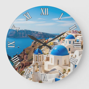 Reloj Redondo Grande Vista de la Caldera Santorini Grecia Cícladas Viaj