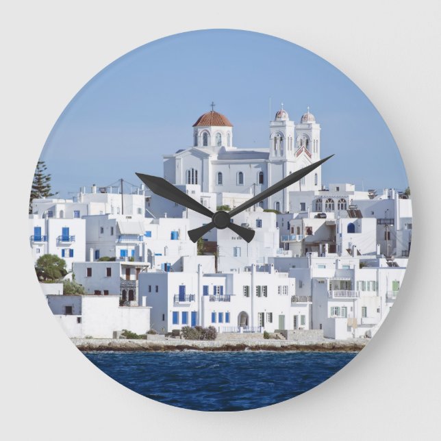 Reloj Redondo Grande Vista de la isla de Naoussa Village Paros (Anverso)