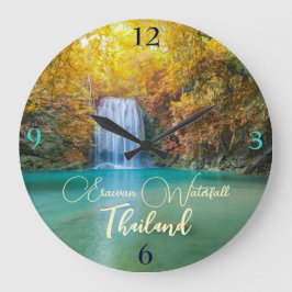 Reloj Redondo Grande Vista de otoño de la cascada de Erawan en Tailandi
