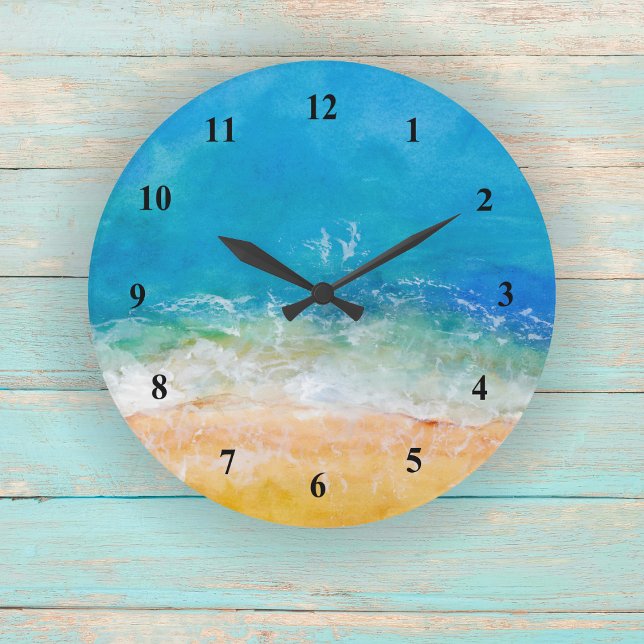 Reloj Redondo Grande Vista de playa en acuarela  (Subido por el creador)