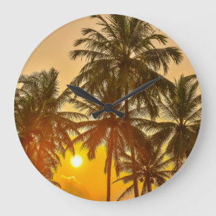 Reloj Redondo Grande Vista de sol en playa de Sri Lanka