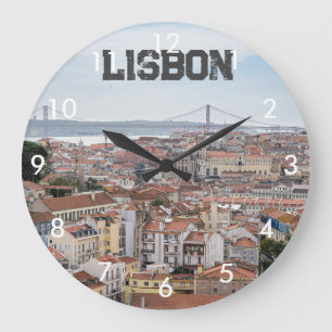 Reloj Redondo Grande Vista del casco antiguo de Lisboa y el puente del