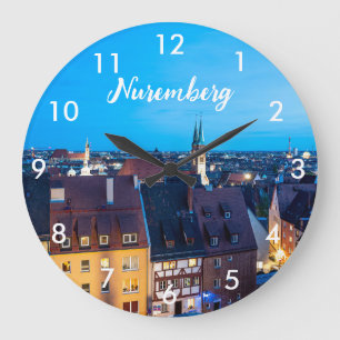 Reloj Redondo Grande Vista del casco antiguo de Nuremberg de noche