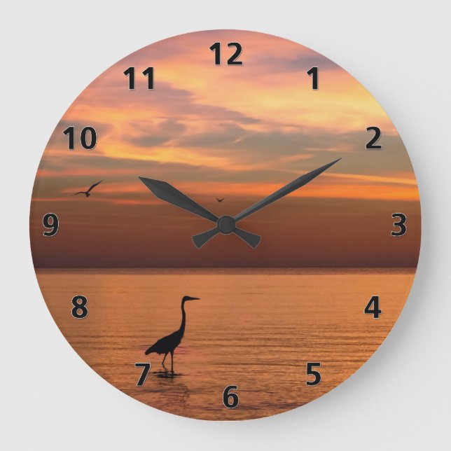 Reloj Redondo Grande Vista del océano al atardecer (Anverso)