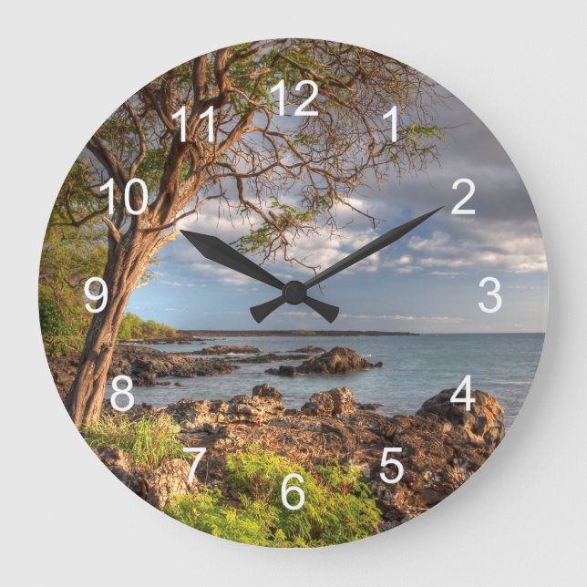Reloj Redondo Grande Vista del océano de Maui (Anverso)