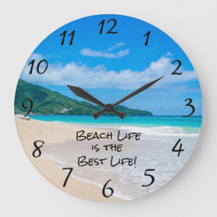 Reloj Redondo Grande Vista del Océano Tropical Vida de Playa Olas