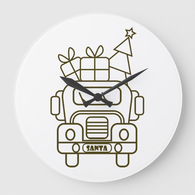 Reloj Redondo Grande Vista frontal del camión de Navidades de esquema (Anverso)