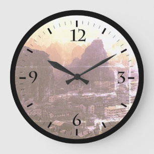 Reloj Redondo Grande Vista general de la ciudad de Guilin en China Viej