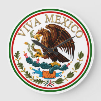 Reloj Redondo Grande Viva el ícono de la bandera mexicana con texto dor