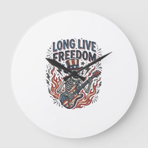 Reloj Redondo Grande Viva la Libertad Camiseta de Rocker Esqueleto Patr
