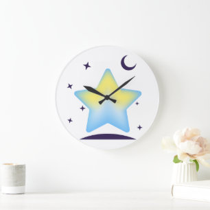Reloj Redondo Grande Vivero caprichoso de estrellas y lunas en pasteles