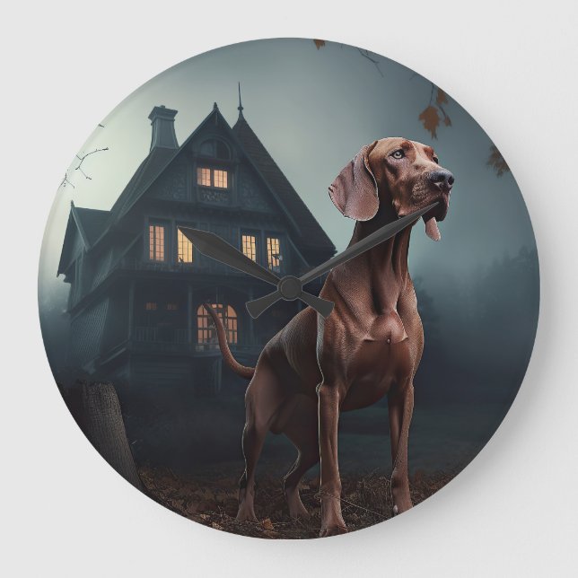 Reloj Redondo Grande Vizsla de Halloween Espantoso (Anverso)