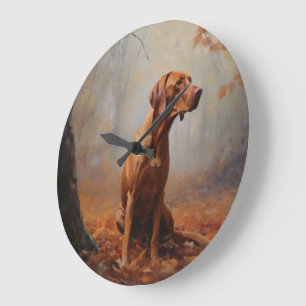 Reloj Redondo Grande Vizsla en otoño inspira la caída de las hojas
