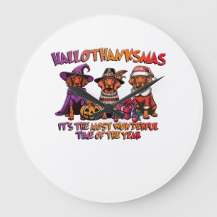 Reloj Redondo Grande Vizsla Halloween Día de Acción de Gracias Navidad