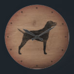 Reloj Redondo Grande Vizsla Silhouette Rustic<br><div class="desc">Reloj de pared de Vizsla Lover. El diseño de madera está impreso,  no de madera real.</div>