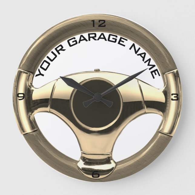 Reloj Redondo Grande volante cromado de madera para coches deportivos v (Anverso)