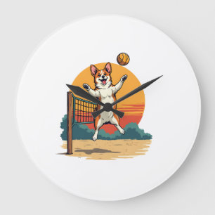 Reloj Redondo Grande Voleibol Corgi Vintage Ilustración Vectorial Atard