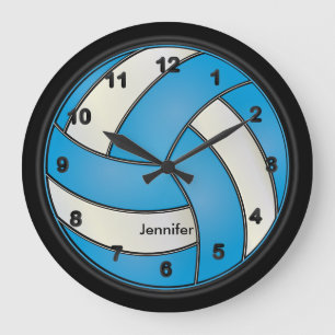 Reloj Redondo Grande Voleibol   Estilo azul y blanco del bebé