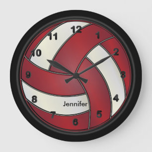 Reloj Redondo Grande Voleibol estilo rojo oscuro y blanco del  