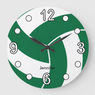 Reloj Redondo Grande Voleibol   Estilo verde oscuro y blanco