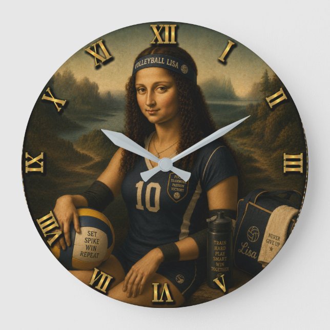 Reloj Redondo Grande Volleyball Funny Mona Lisa  (Anverso)