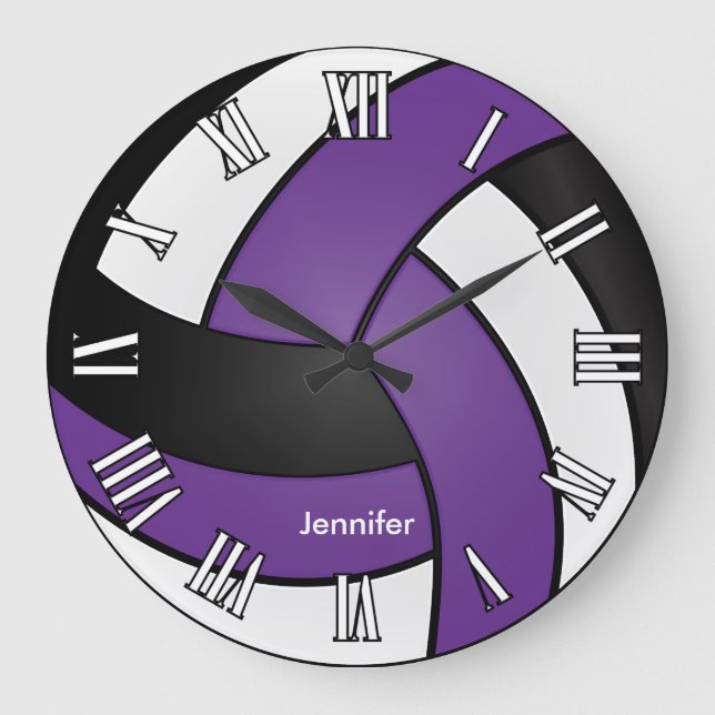Reloj Redondo Grande Volleyball | Purple, Black and White Style (Anverso)