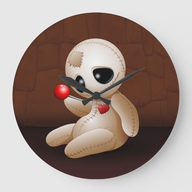 Reloj Redondo Grande Voodoo Doll Cartoon in Love (Anverso)
