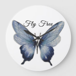 Reloj Redondo Grande Vuela Libre – Diseño de Arte de Mariposa Azul