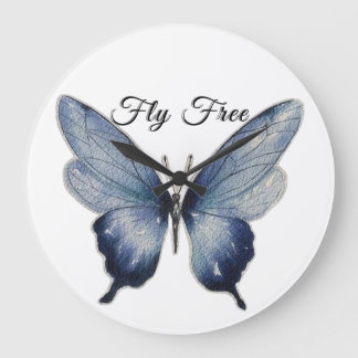 Reloj Redondo Grande Vuela Libre – Diseño de Arte de Mariposa Azul