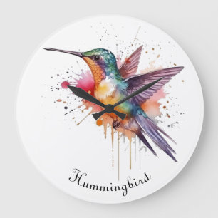 Reloj Redondo Grande Vuelo Colorido, colibrí acuarela personalizado