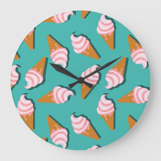 Reloj Redondo Grande Waffle cones ice cream and frozen yogurt pattern (Anverso)