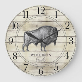 Reloj Redondo Grande Walking Bison Buffalo Rustic Wood Family Name