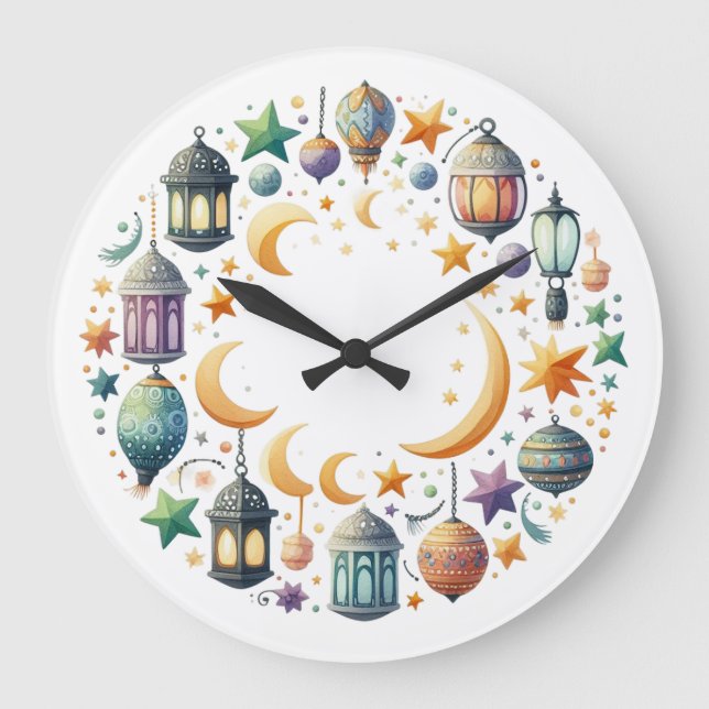 Reloj Redondo Grande Wall Clock-Eid Mubarak Wreath Wall Clock (Anverso)