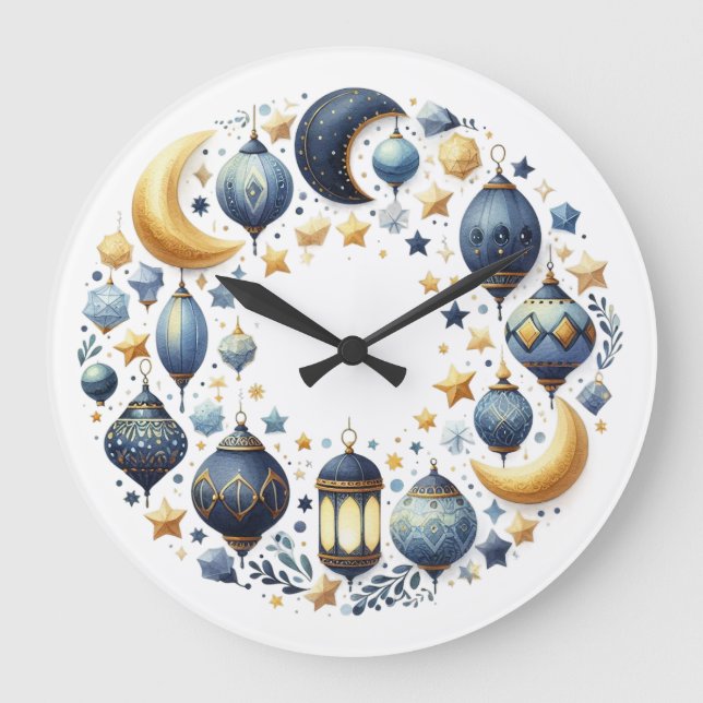 Reloj Redondo Grande Wall Clock-Eid Mubarak Wreath Wall Clock (Anverso)