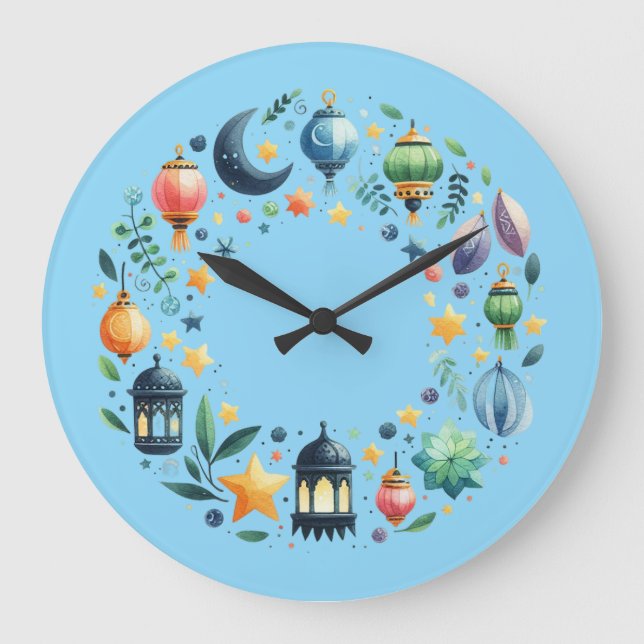 Reloj Redondo Grande Wall Clock-Eid Mubarak Wreath Wall Clock (Anverso)