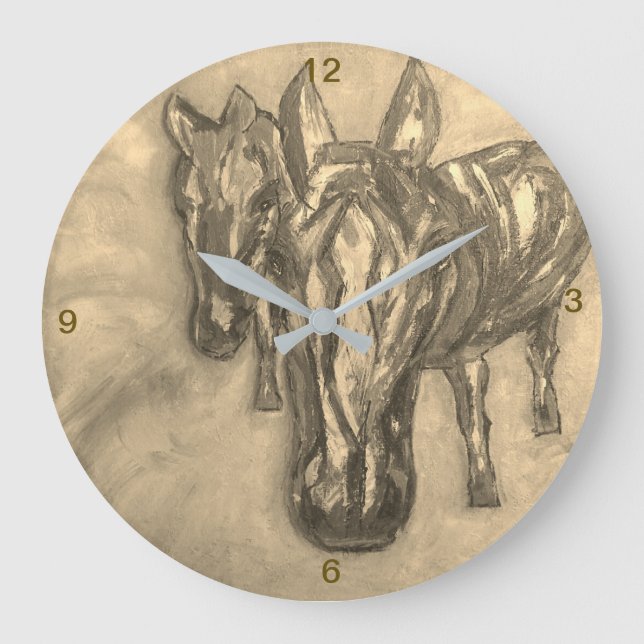 Reloj Redondo Grande Wall Clock Horses in Sepia (Anverso)