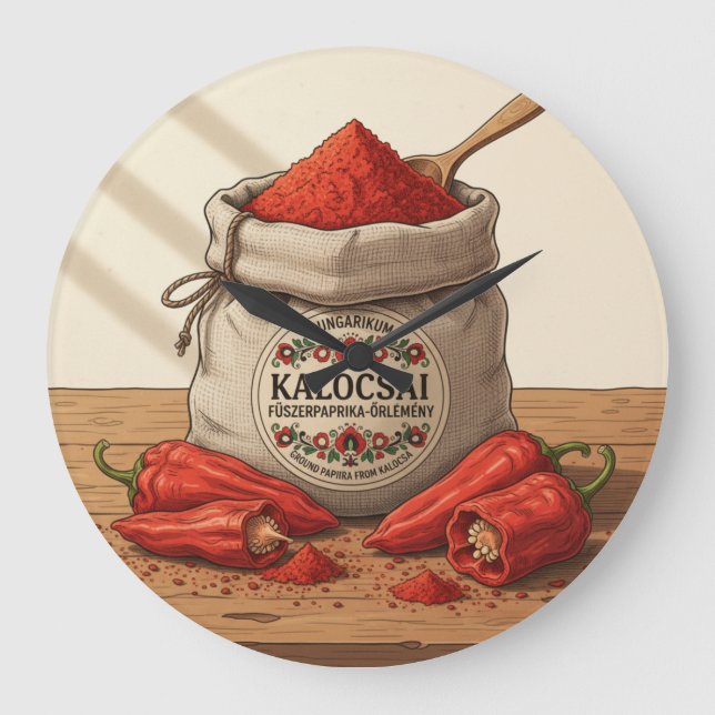 Reloj Redondo Grande Wall Clock Hungarian Kalocsai Paprika Spice Art  (Anverso)